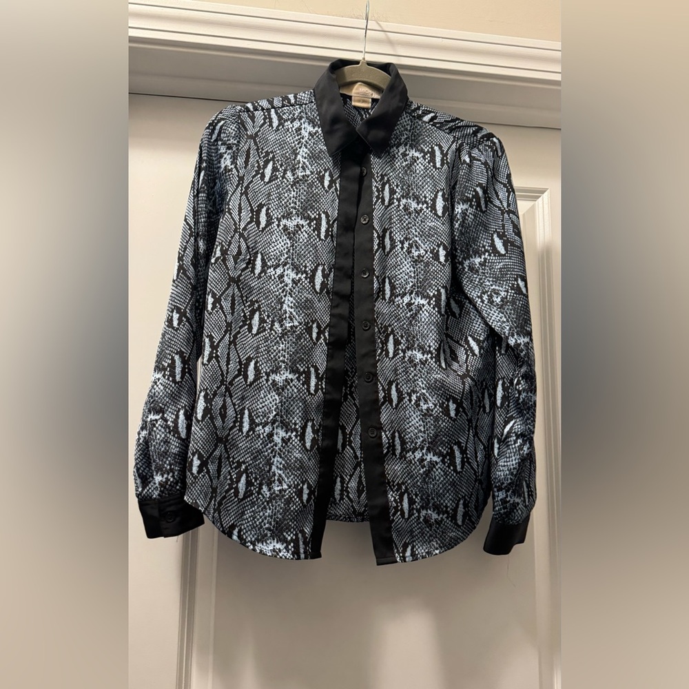 Michael Kors Black and Gray Blouse with Animal Print